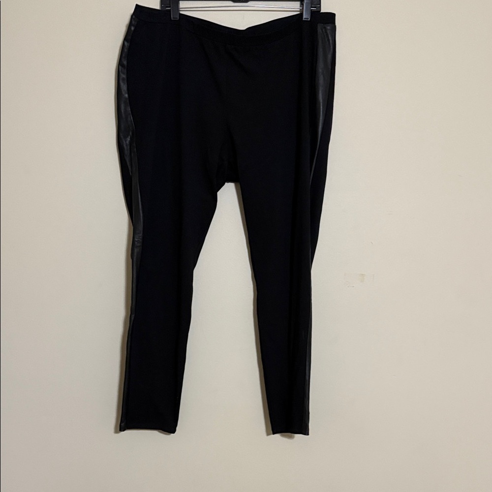 Eileen Fisher Black pant straight women XL/TG pull on pointe knit leather trim